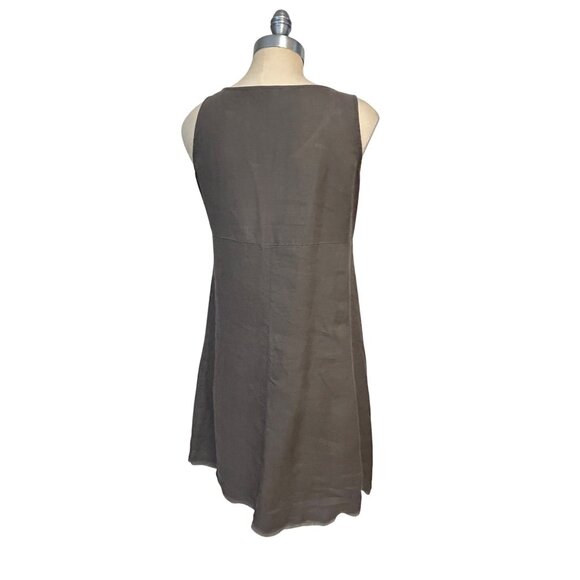 Eileen Fisher PS Brown Washed Linen Twill Shift Dress Sleeveless Petite - Picture 3 of 4